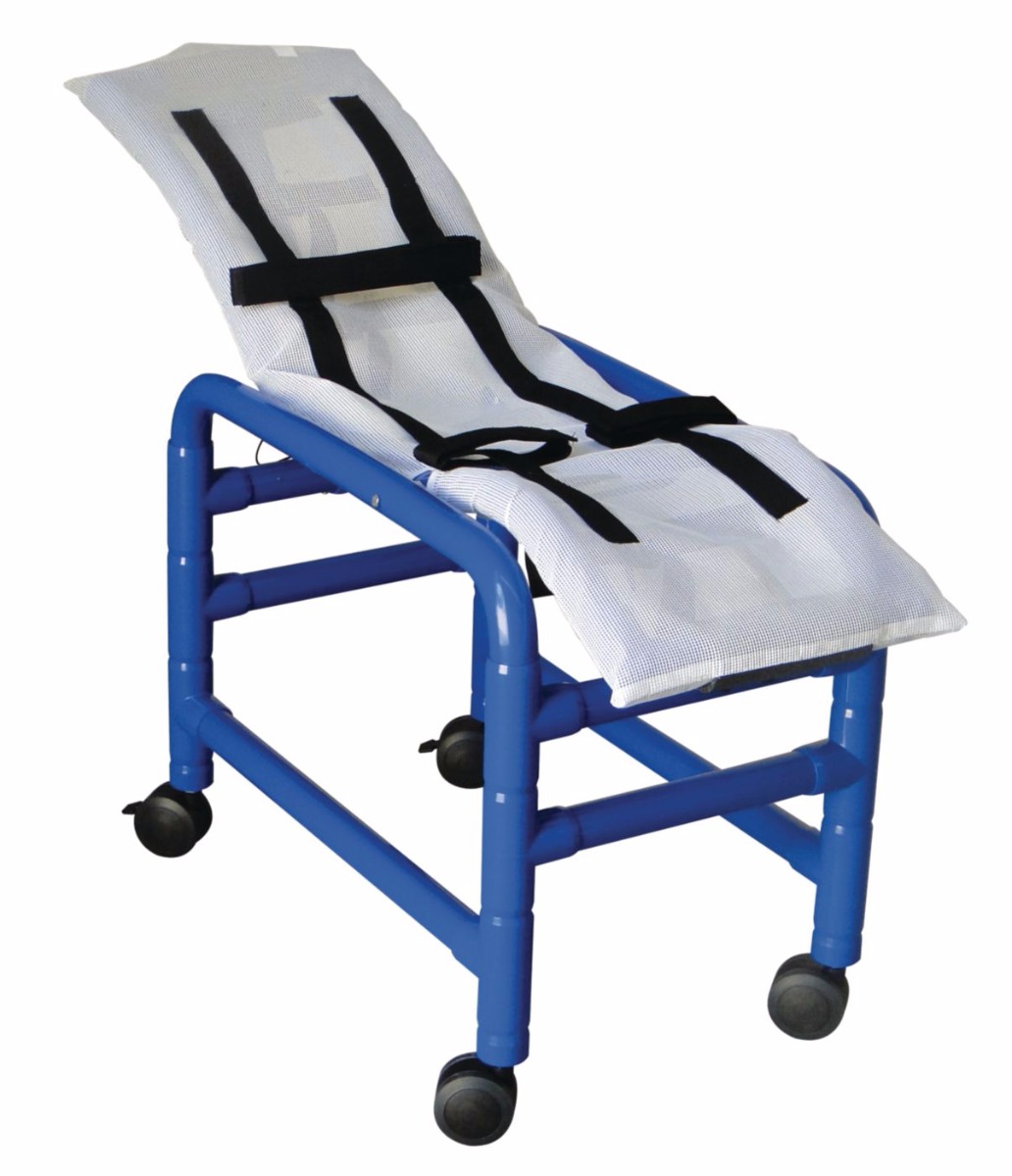 Blue Reclining Bath Chair with White Material 