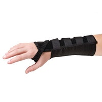 Black Rolyan AlignRite Wrist Support without Strap pictured in the long length.